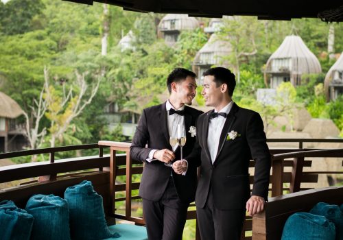 Gay wedding couple at the Keemala enchanted Forest